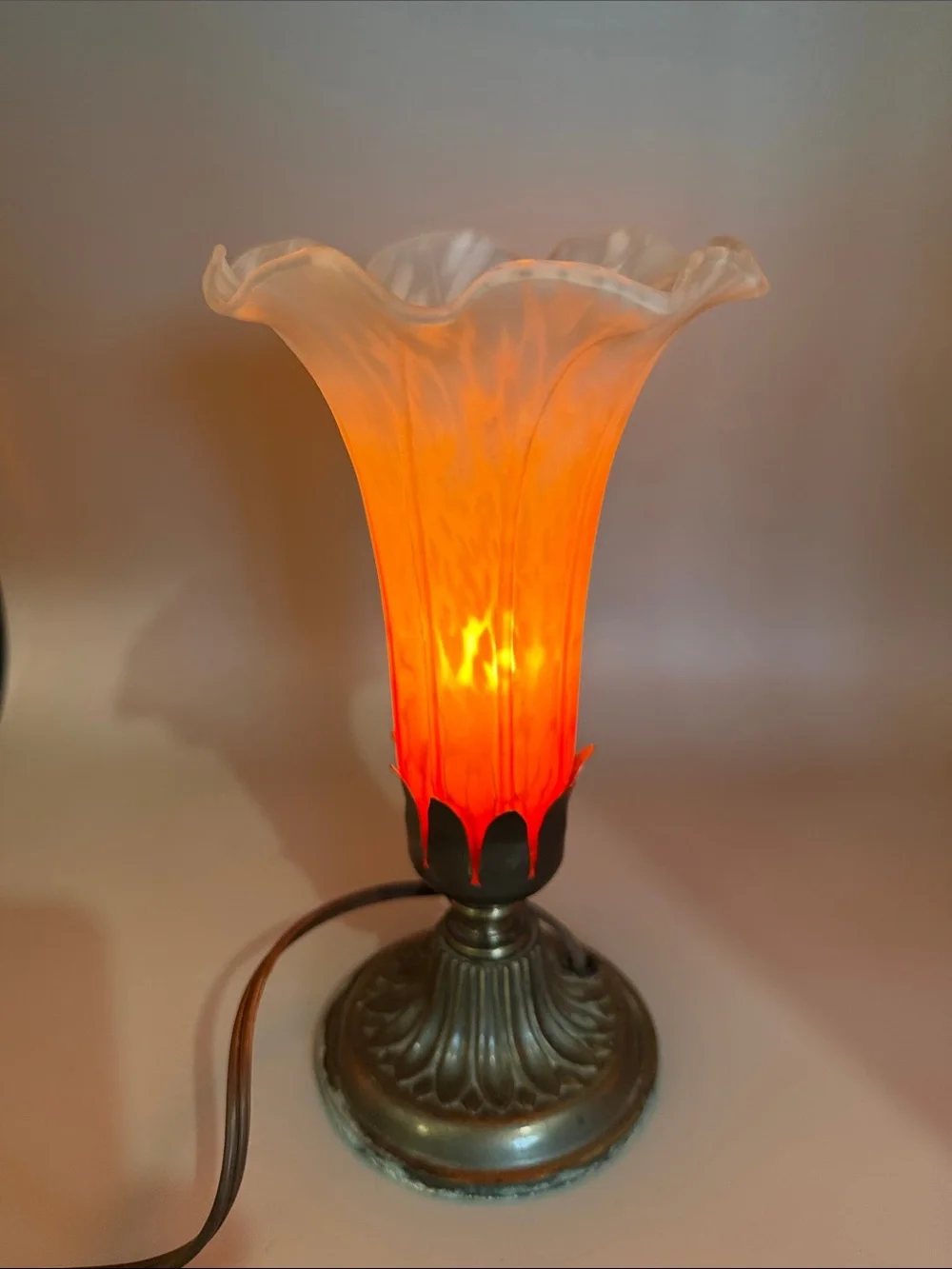 Art Glass Table Lamp with Amber to White Fluted Shade